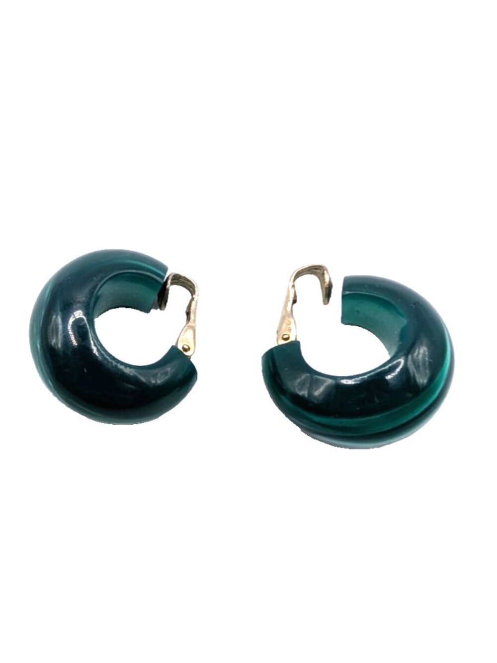 Vintage Green Marbled Lucite Women's Clip-On Thick Hoop Earrings Hong Kong GUC